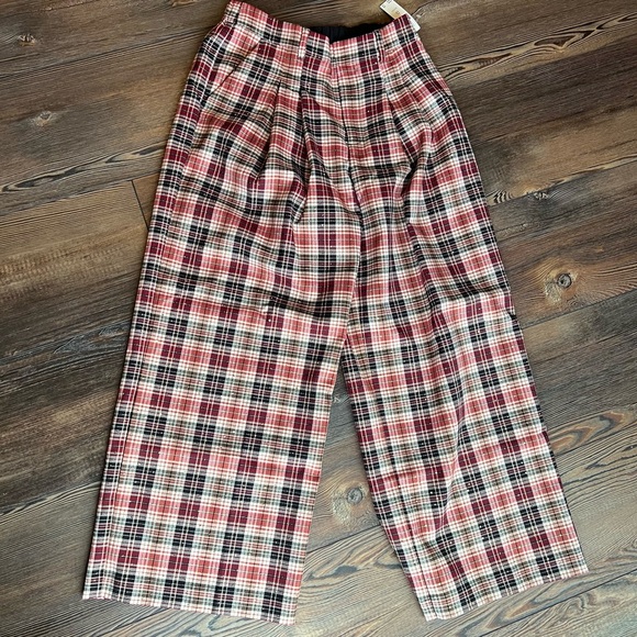 NWT Anthropologie Plaid Wide-Leg Pants Red Black Sparkle The Avery Small Petite - Picture 8 of 17